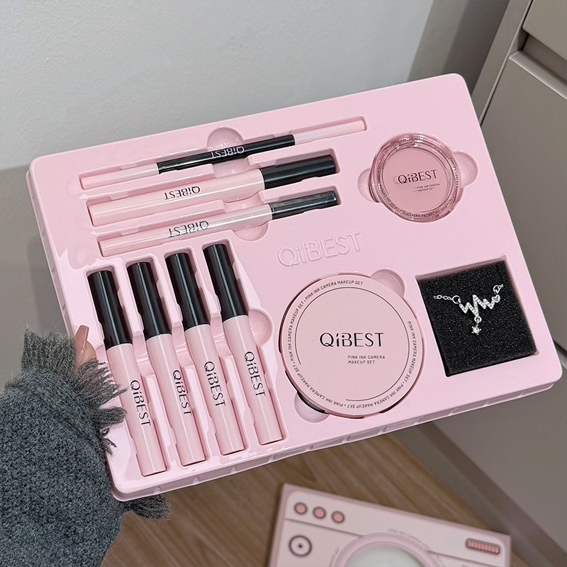 Beauty Makeup Kit Box - QIBEST Set trucco fotocamera rosa Rossetto